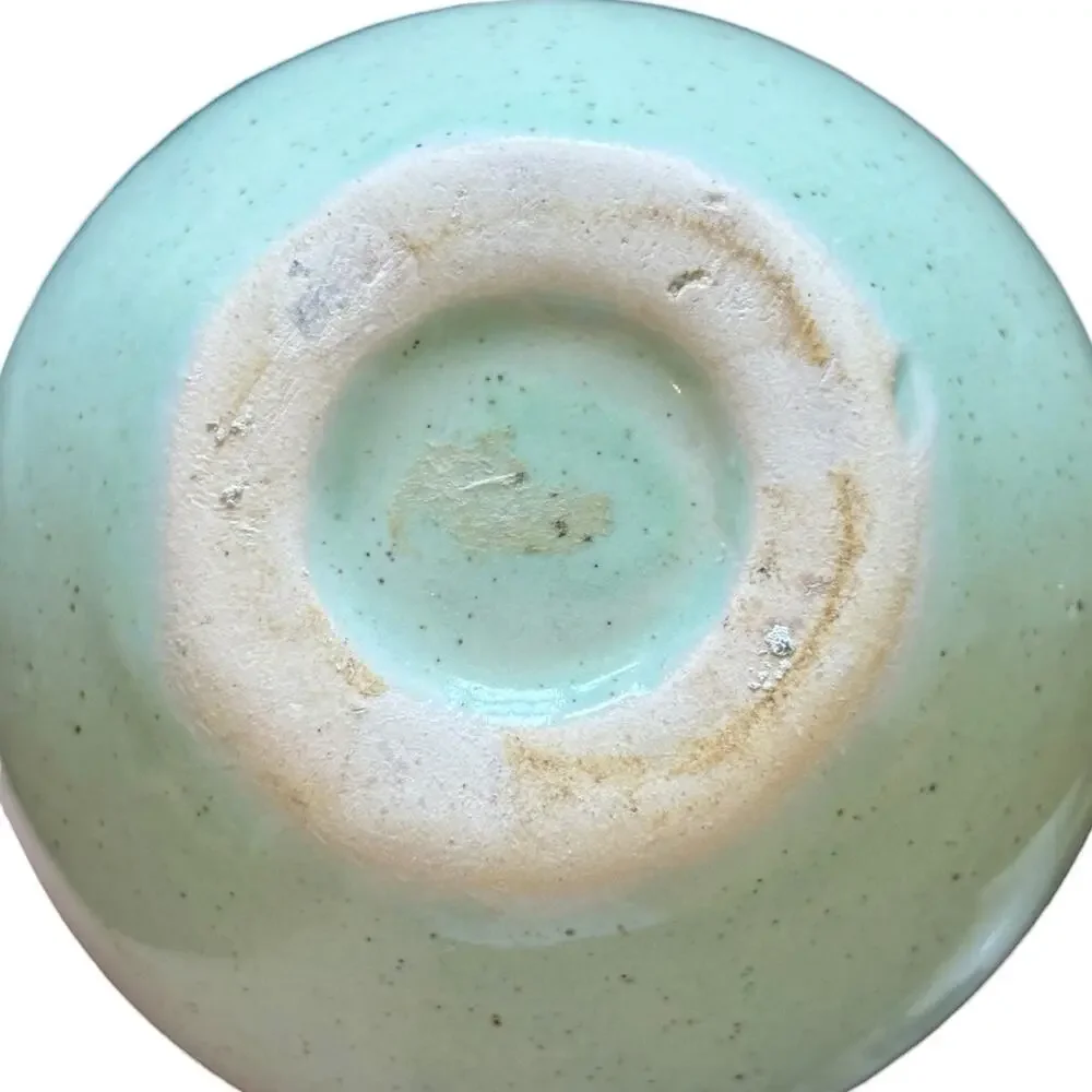 Vintage Mint Green Speckled Ceramic Bud Vase Art Pottery Egg Shape 4.5”